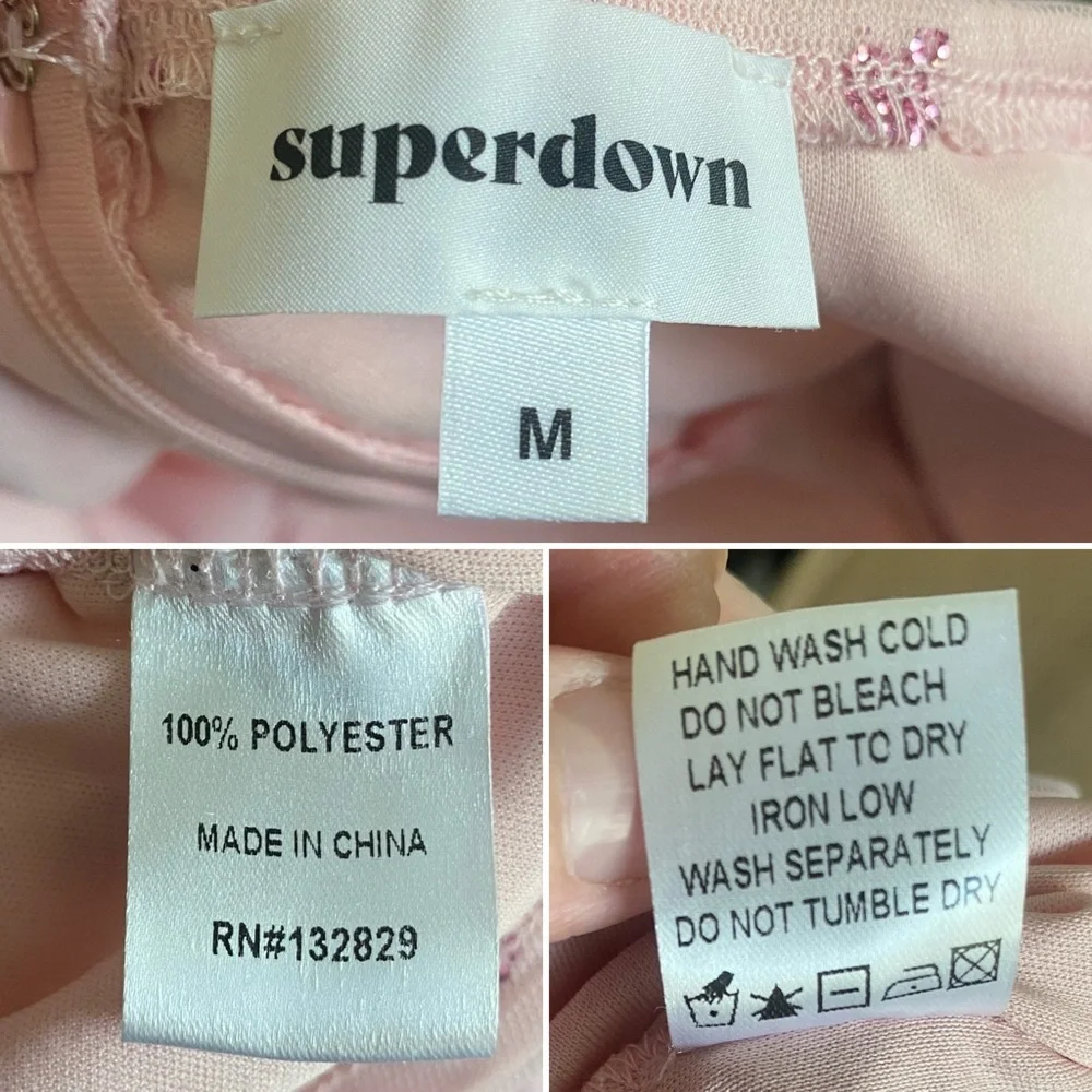 Superdown Fifi Mesh Mini Dress Pink Glitter Heart Print Bodycon Party Sz Medium - Picture 12 of 12